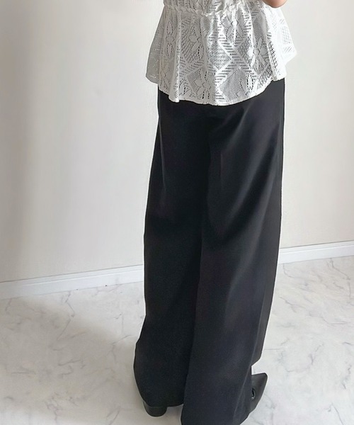 LAUIR スラックス パンツ リネン混ツータックスラックス「高身長