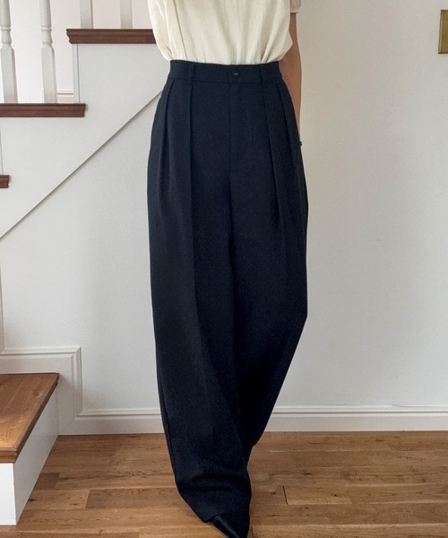 LAUIR（ラウアー） スラックス パンツ リネン混ツータックスラックス