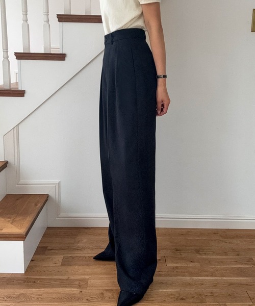 LAUIR スラックス パンツ リネン混ツータックスラックス「高身長
