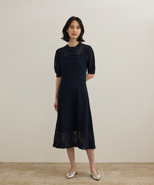 ROPE'（ロペ） ワンピース クロシェニットワンピース/洗える