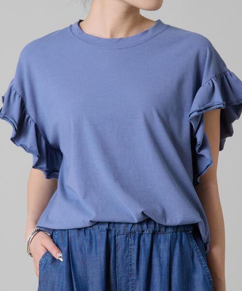 tシャツ 袖フリルノースリーブカットソー レディース