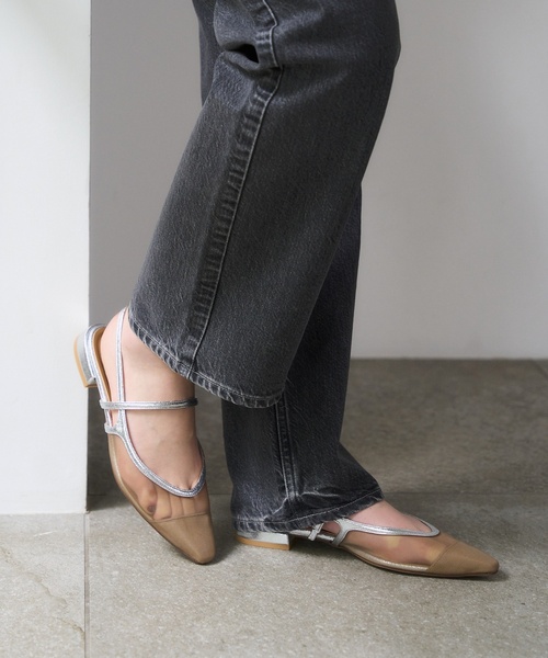 LE TALON シルバー スリングバックミュール 3.5cmポインテッドスリングバックパンプス（パンプス）｜LE