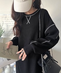 j.jane ワッフルワンピースセット Java ワンピース 「JaVaジャバコラボ」後姿が可愛い配色ステッチ