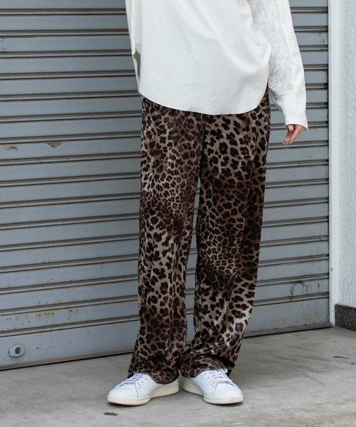 Munich（ミューニック） パンツ メッシュベロア＆レオパードプリント