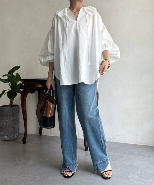「DouDou」 加工デニムパンツ 36 インディゴブルー レディース_画像3