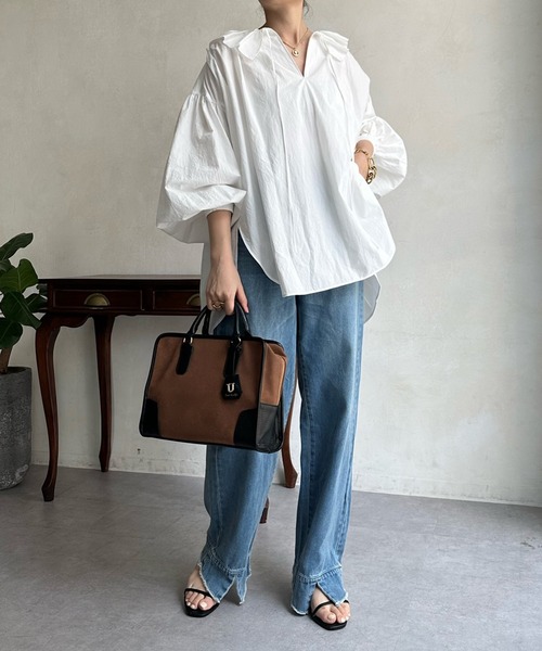 「DouDou」 加工デニムパンツ 36 インディゴブルー レディース_画像4