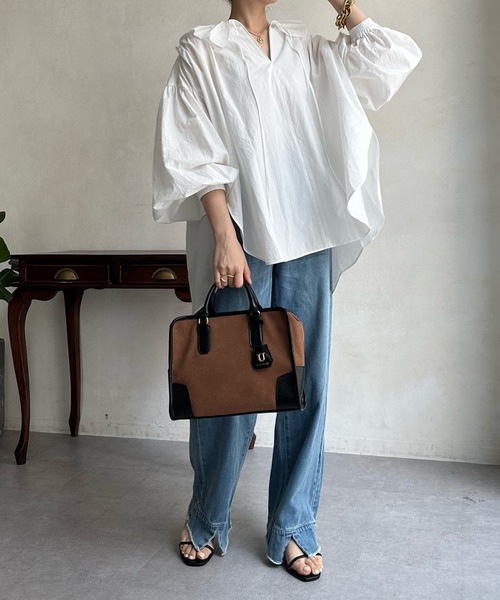 「DouDou」 加工デニムパンツ 36 インディゴブルー レディース_画像6