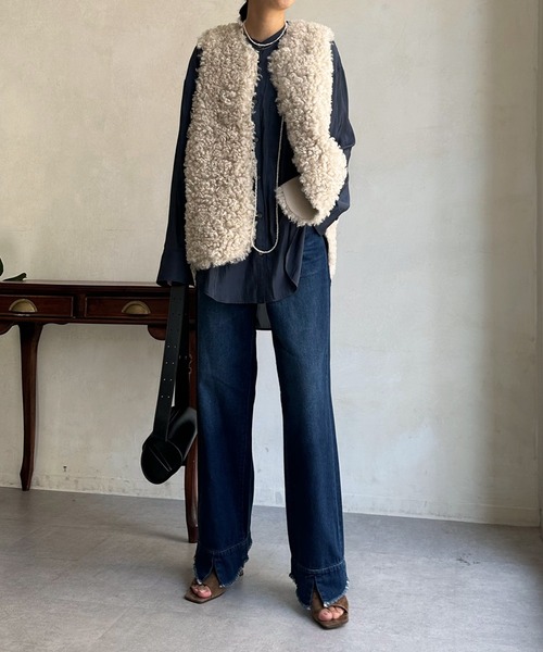 「DouDou」 加工デニムパンツ 36 インディゴブルー レディース_画像8