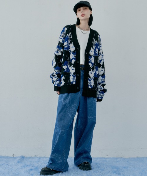「AIVER」 加工デニムパンツ LARGE ブラック×グレー メンズ