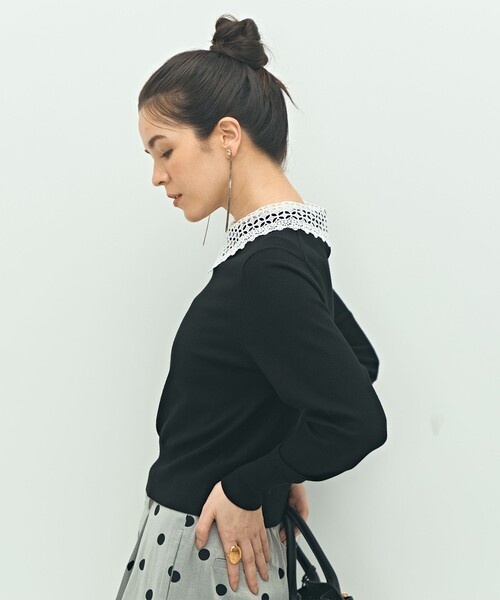 未使用品 ノーリーズ Nolley's ララージ 23AW カットフリンジプルオーバーニット セーター 長袖 38 白 3-0034-6-02-002 レディース NOLLEY'S ニット セーター 襟レース2WAYプルオーバーニット