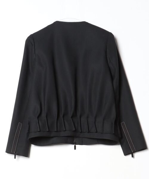 美品】Rene パール ノーカラージャケット 34 Rene】美品 ノーカラー