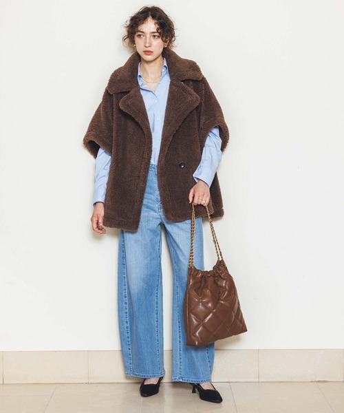 美品★ジャスグリッティー　ポンチョ　コート　テディ Gready Brilliant コート アウター テディボアポンチョ レディース