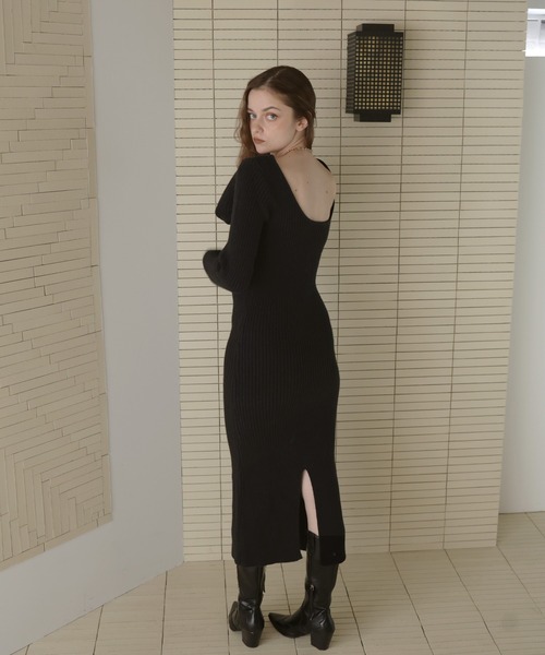 Mili affinity ワンピース バックオープンロングリブニットワンピース