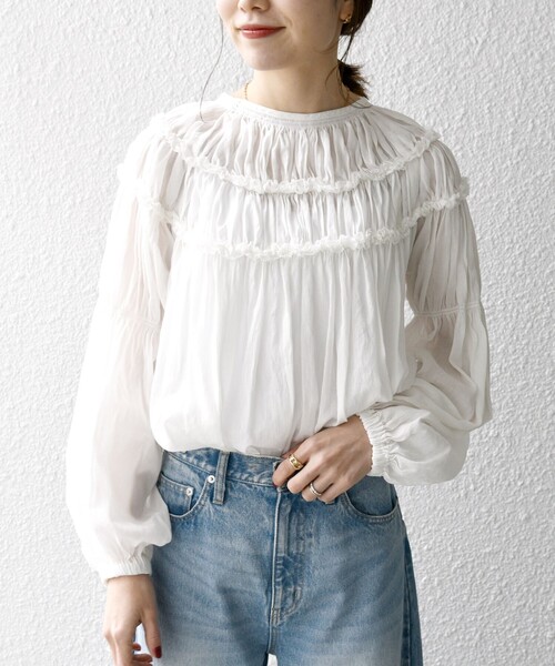 「SHIPS any」 長袖ブラウス ONE SIZE ブルー レディース_画像4