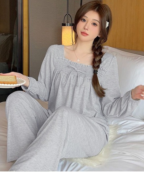 チュニック　パジャマ　長袖 DAY CLOSET パジャマ ルームウェア 「セットアップ」上品フリルで乙女