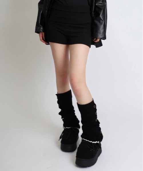PUTUMAYO　レイヤード風ロールアップショートパンツ　（ブラック） パンツ ハイウエスト ロールアップ ショートパンツ レディース