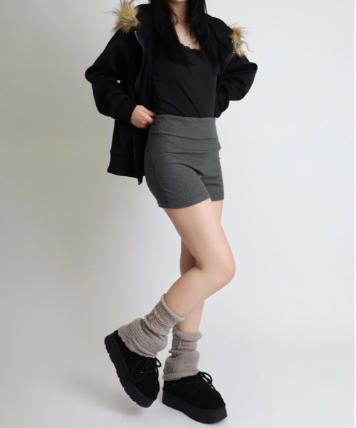 パンツ ハイウエスト ロールアップ ショートパンツ レディース
