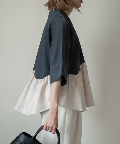 「＆HALF」 7分袖カットソー FREE ブラック レディース_画像4