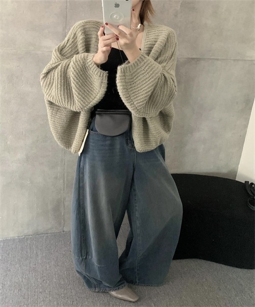 FREE STYLISTS カーディガン ボタンなしニットカーディガン レディース