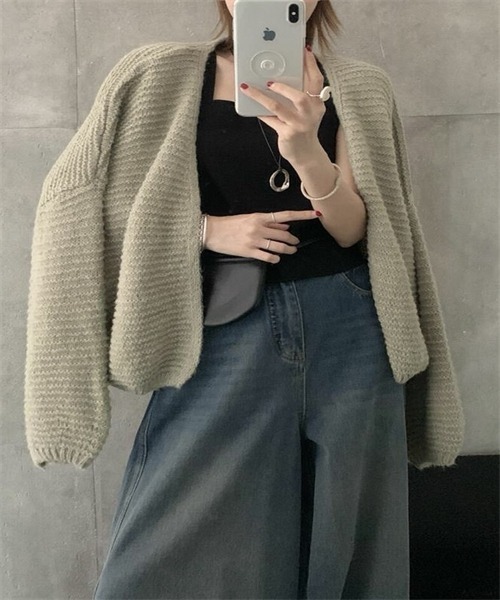FREE STYLISTS カーディガン ボタンなしニットカーディガン レディース