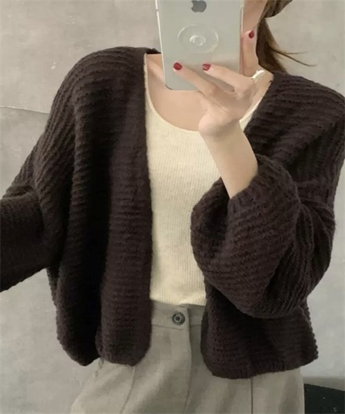 FREE STYLISTS カーディガン ボタンなしニットカーディガン レディース