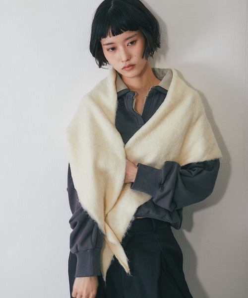 マフラー ストール モヘアタッチニットトライアングルスカーフ