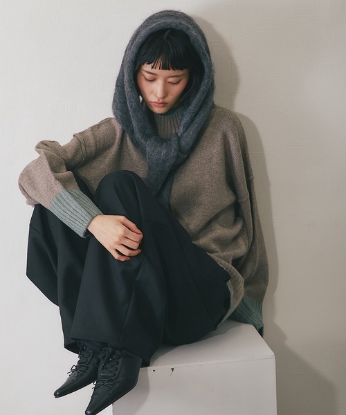 マフラー ストール モヘアタッチニットトライアングルスカーフ