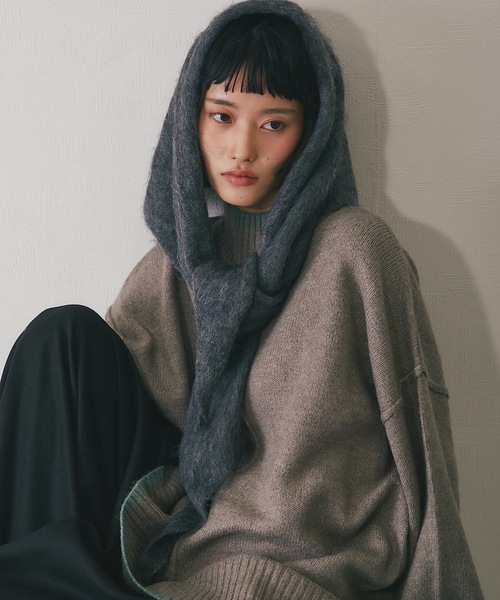 マフラー ストール モヘアタッチニットトライアングルスカーフ