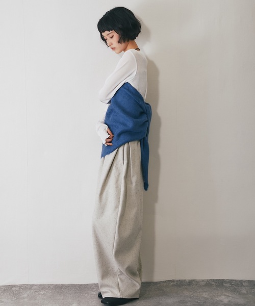 マフラー ストール モヘアタッチニットトライアングルスカーフ