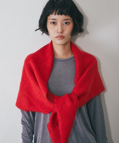 マフラー ストール モヘアタッチニットトライアングルスカーフ
