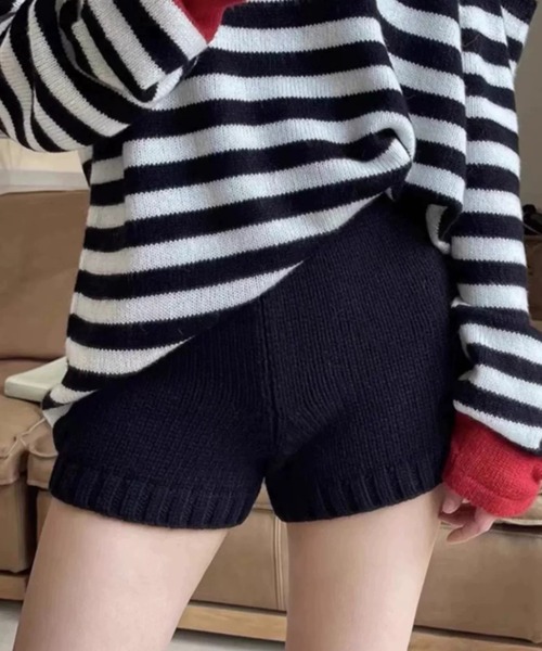 ampm（エーエムピーエム） パンツ ハイウエストニットショートパンツ