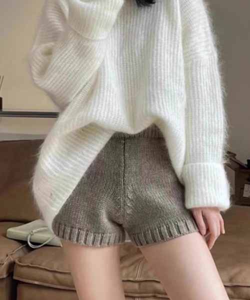 ampm（エーエムピーエム） パンツ ハイウエストニットショートパンツ