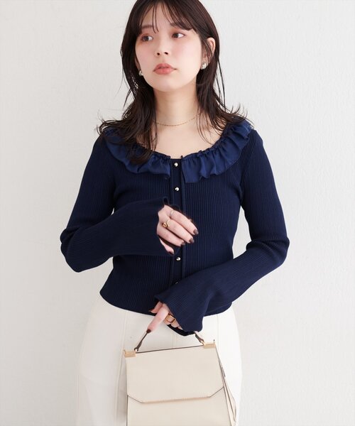 natural couture ニット セーター 異素材フリルニット レディース