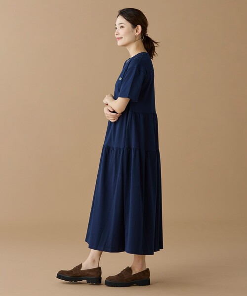 「LACOSTE」 半袖ワンピース 40 ベージュ レディースの画像