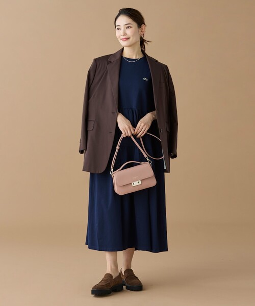 「LACOSTE」 半袖ワンピース 40 ベージュ レディースの画像