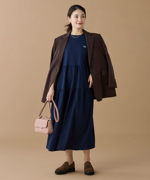 「LACOSTE」 半袖ワンピース 40 ベージュ レディースの画像