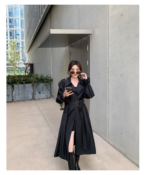 美品☆モガ　トレンチコート　ロング丈　ウエストベルト　近年モデル　ブラック 美品☆モガ トレンチコート ロング丈 ウエストベルト 近年モデル