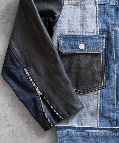 ブルゾン アウター CENTER SEAM JKT×LEATHER メンズ レディースの画像