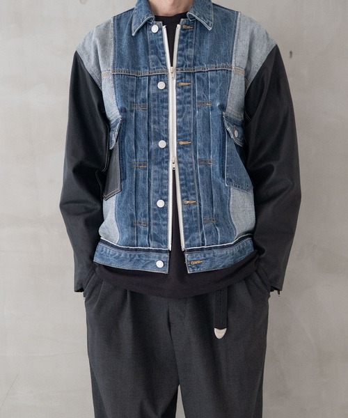 ブルゾン アウター CENTER SEAM JKT×LEATHER メンズ レディースの画像