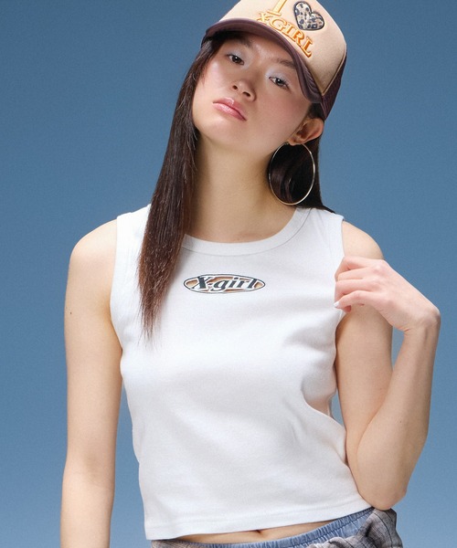 9090 girl S ホワイト タンクトップ X-girl（エックスガール） タンクトップ ノースリーブ HOLLOW OUT OVAL