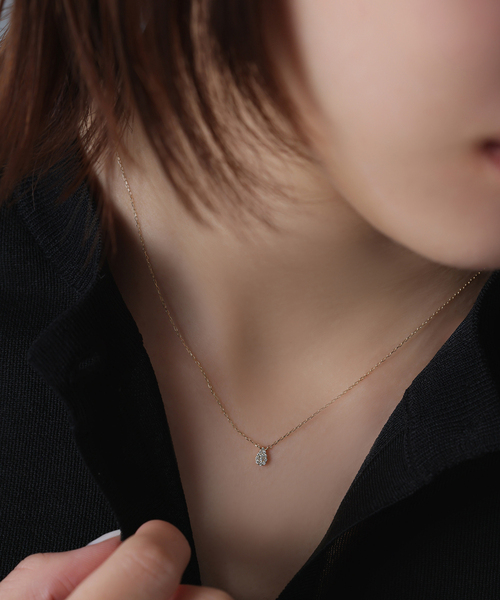 ネックレス プチダイヤペアシェイプネックレス K10 レディースの画像