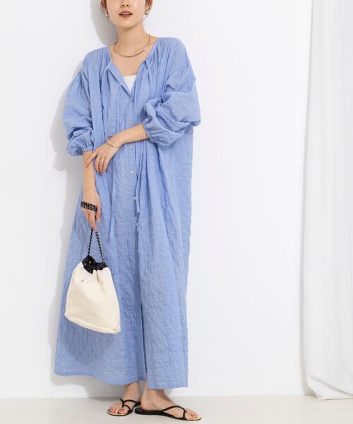 ノーリーズ★26400円★サックスブルー★シャツワンピース ロング NOLLEY'S（ノーリーズ） ワンピース ウォッシャブルシャーリング