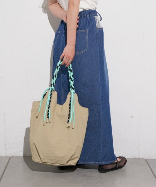 トートバッグ :「大容量／軽量」撥水ナイロンロープハンドルトートBAG レディースの画像