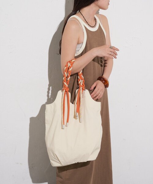 トートバッグ :「大容量／軽量」撥水ナイロンロープハンドルトートBAG レディースの画像