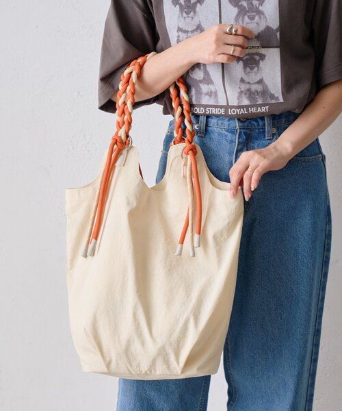 トートバッグ :「大容量／軽量」撥水ナイロンロープハンドルトートBAG レディースの画像