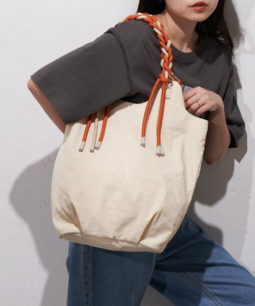 トートバッグ :「大容量／軽量」撥水ナイロンロープハンドルトートBAG レディースの画像
