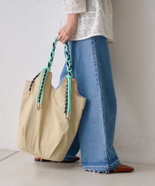 トートバッグ :「大容量／軽量」撥水ナイロンロープハンドルトートBAG レディースの画像