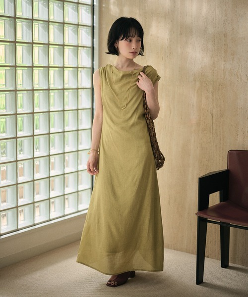 ワンピース drape neck sleeveless long dress /ドレープネック