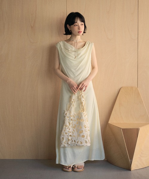 ワンピース Drape neck dress ワンピース drape neck sleeveless long dress /ドレープネック
