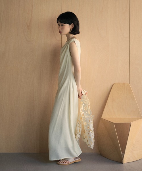 ワンピース drape neck sleeveless long dress /ドレープネック
